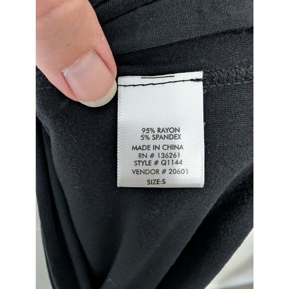 Black Jersey Maxi Dress Vneck Faux Wrap Womens Sz S Short Sleeves Newport News - Picture 5 of 9